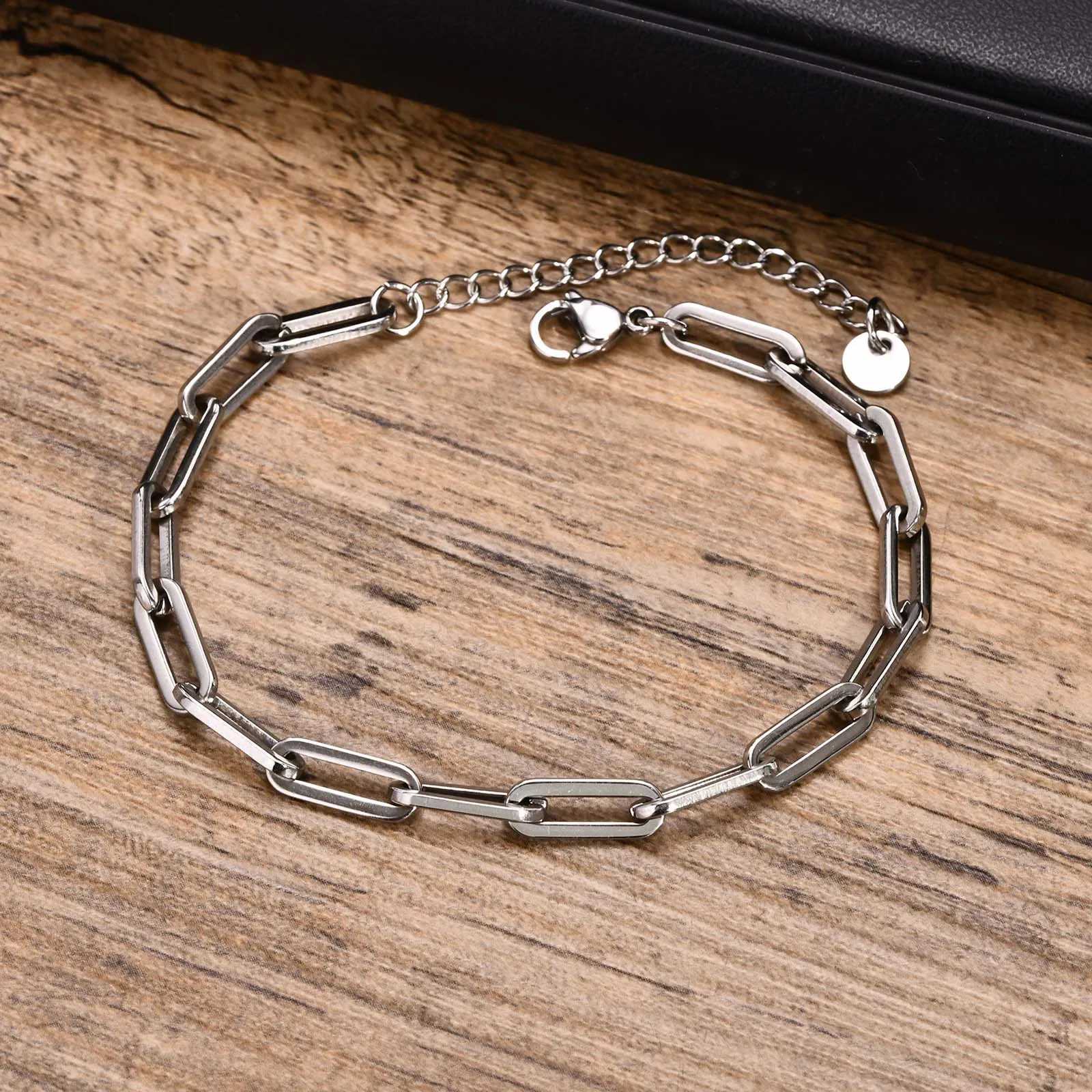5mm Paperclip Chain Bracelets for Men WomenWaterproof Rectangle Stainless Steel Links WristbandTrendy Jewelry GiftsC250411
