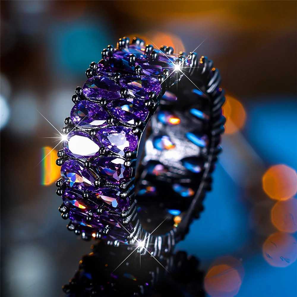 Luxury Womens Crystal Purple Blue Zircon Engagement Ring Vintage Black Gold Colored Waterdrop Womens Wedding JewelryXJ250412