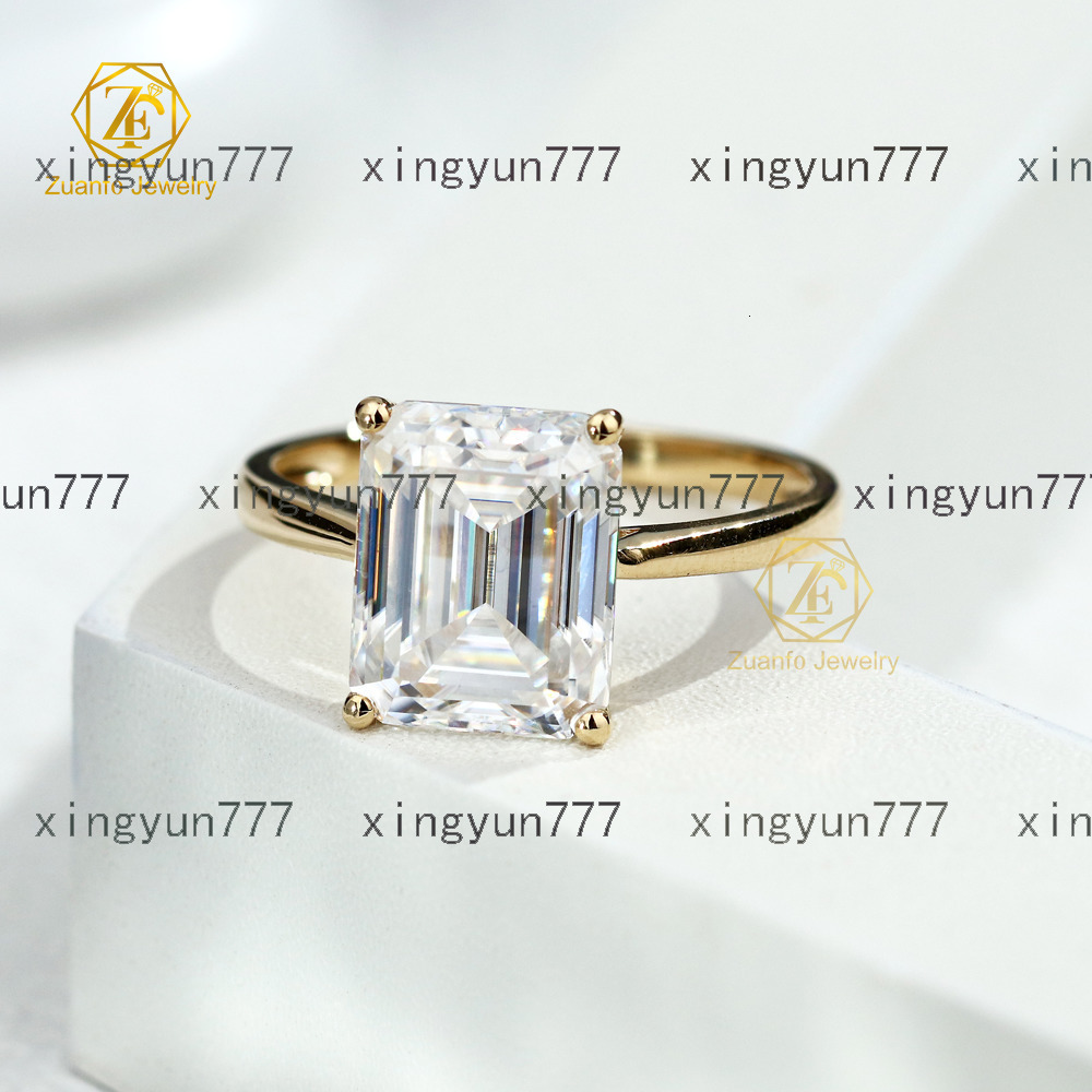 Customized Womens 10k 18k Solid Gold Wedding Engagement Ring 3CT 5CT Emerald Cut Lab Diamond Classical Style Moissanite Ring