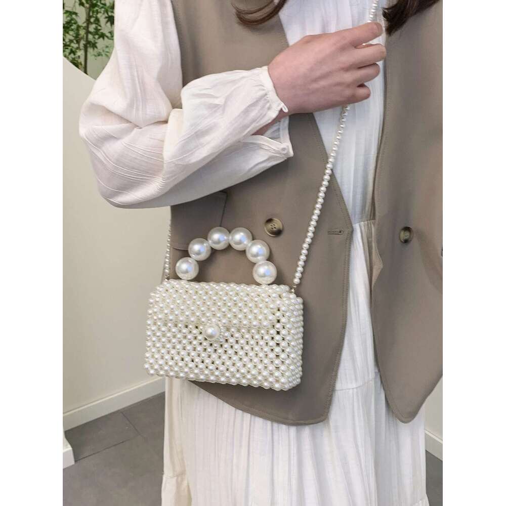 New Classic Trend Handmade Beaded Woven Bag Elegant Temperament Handbag Exquisite Fashion Pearl Chain Shoulder Crossbody
