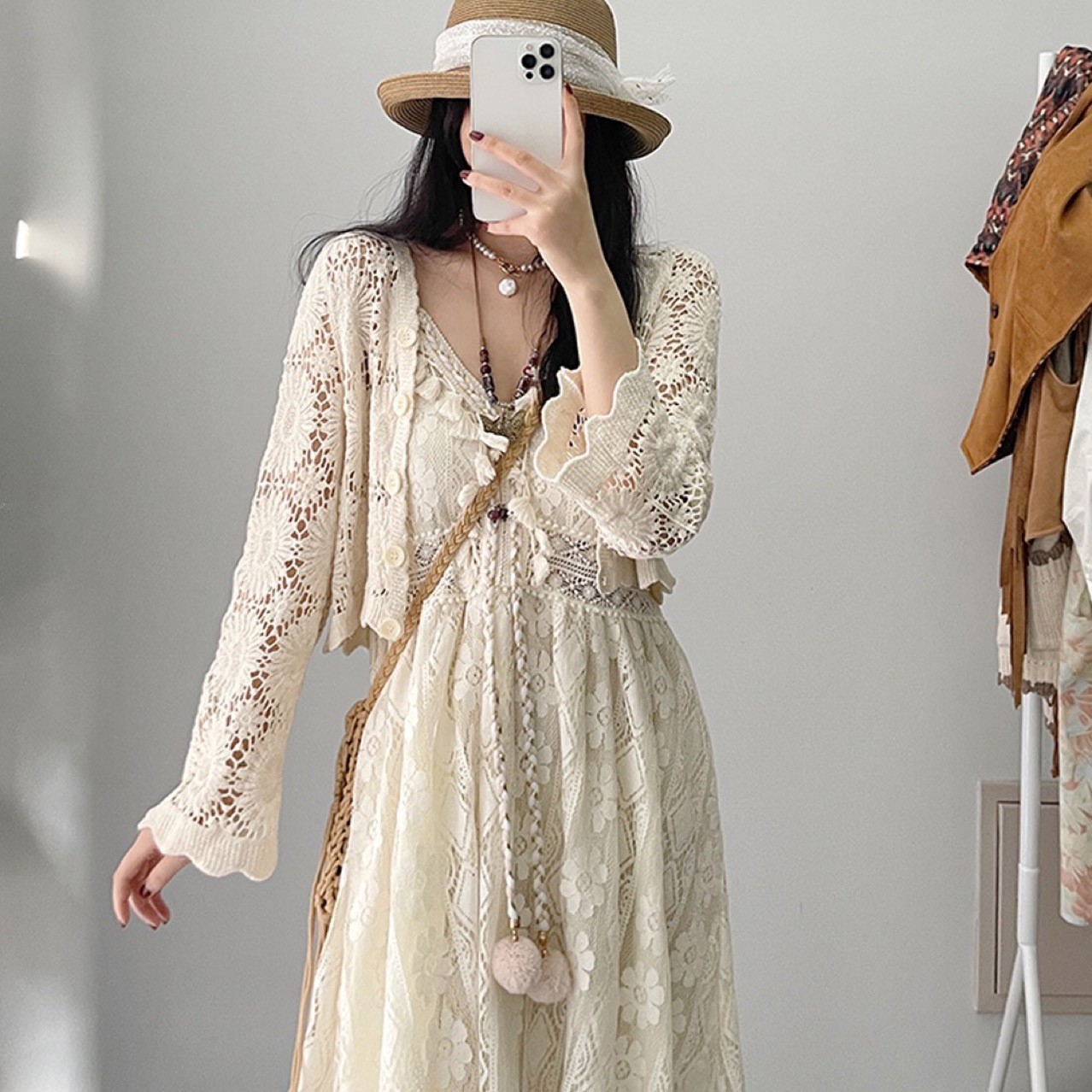 K204 style lace dress manufacturers spot wholesale apricot suspender dress