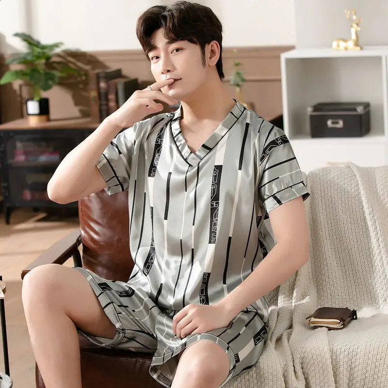 Pullover Silk Mens Summer Mens Pajamas with Shorts Casual Top Mens Pajamas 250411