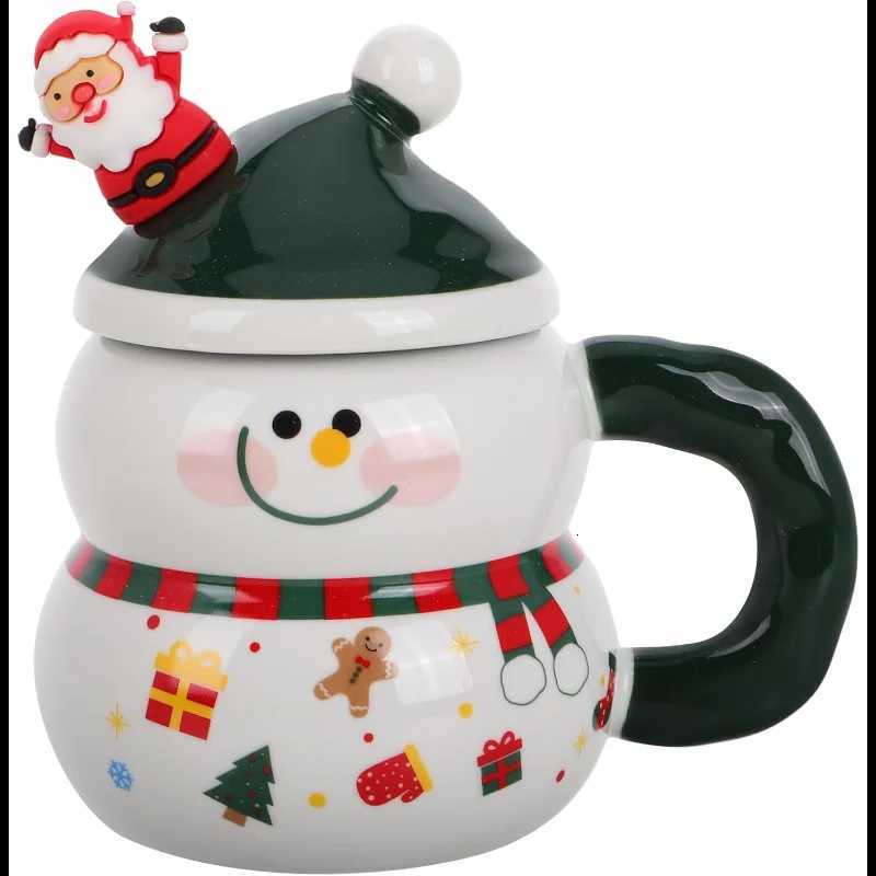 Christmas Snowman Mugs with Lid Porcelain Christmas Coffee Mugs with Spoon for Coffee Hot Chocolate - Christmas Ceramic Cute Drinkware Y251112