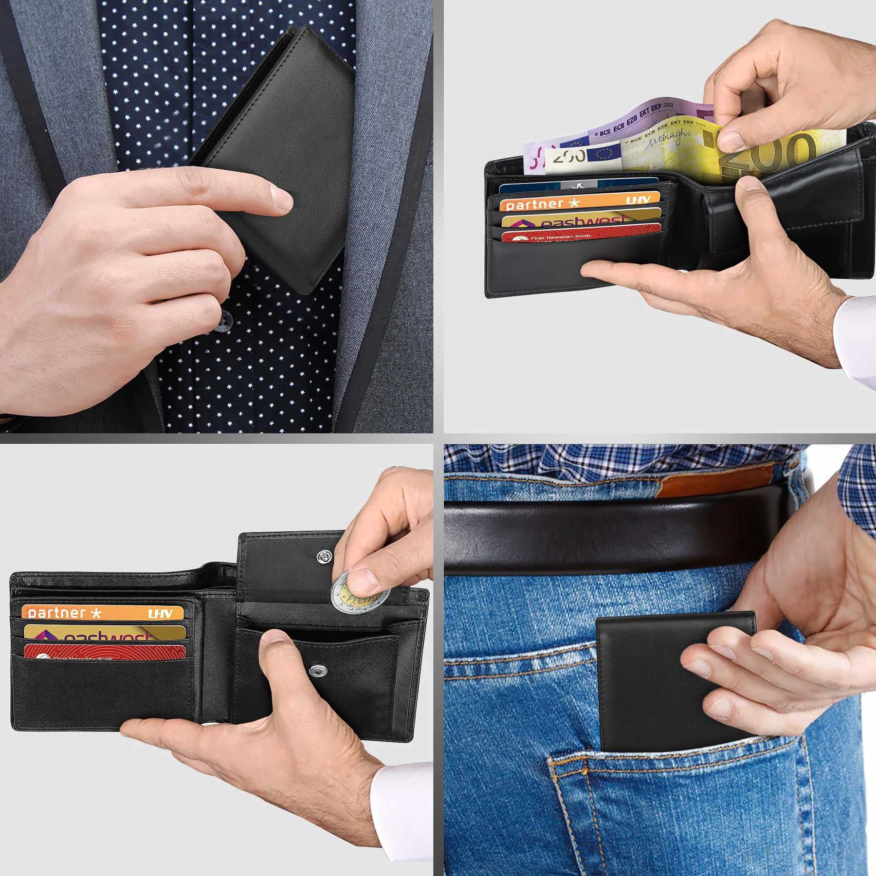 Leather wallet mens classic black soft wallet coin pocket card holder Z250411