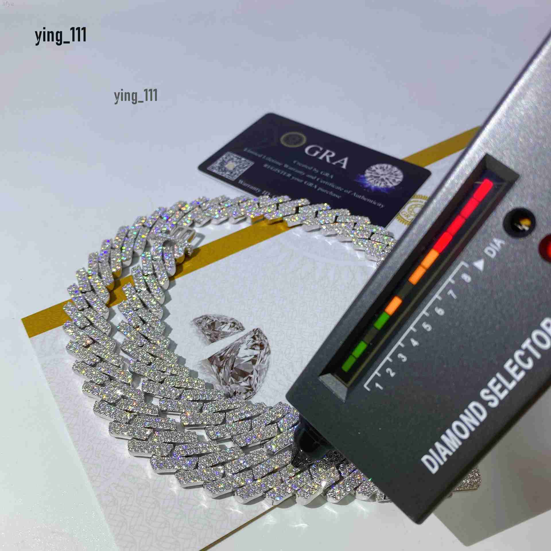 Selling Iced Out 15mm Double Row Moissanite Necklace Bracelet 925 Silver Cuban Chain Hip Hop