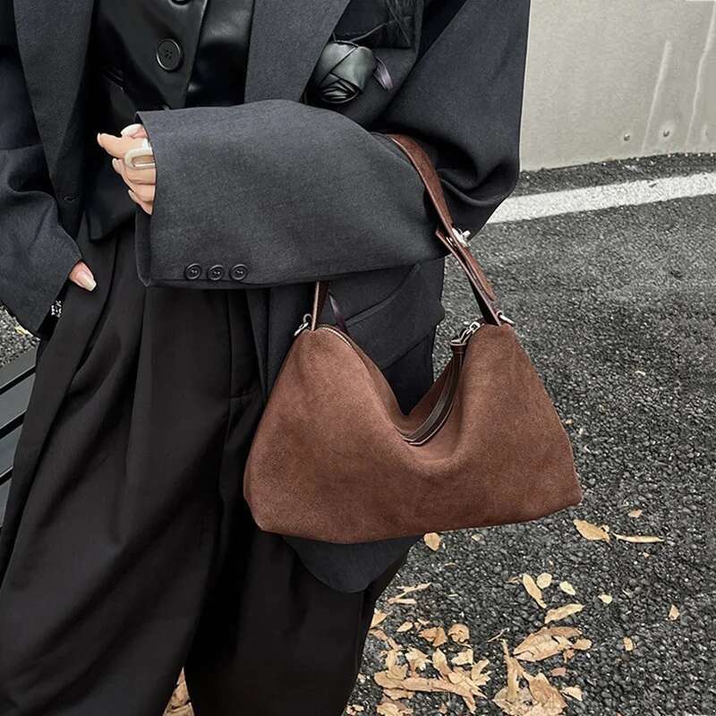 Designer Bag Wholesale Women Suede Female Retro Frosted Cowhide Split Leather Armpit Shoulder Bag Lady Handbag Trendy Crossbody Messenger