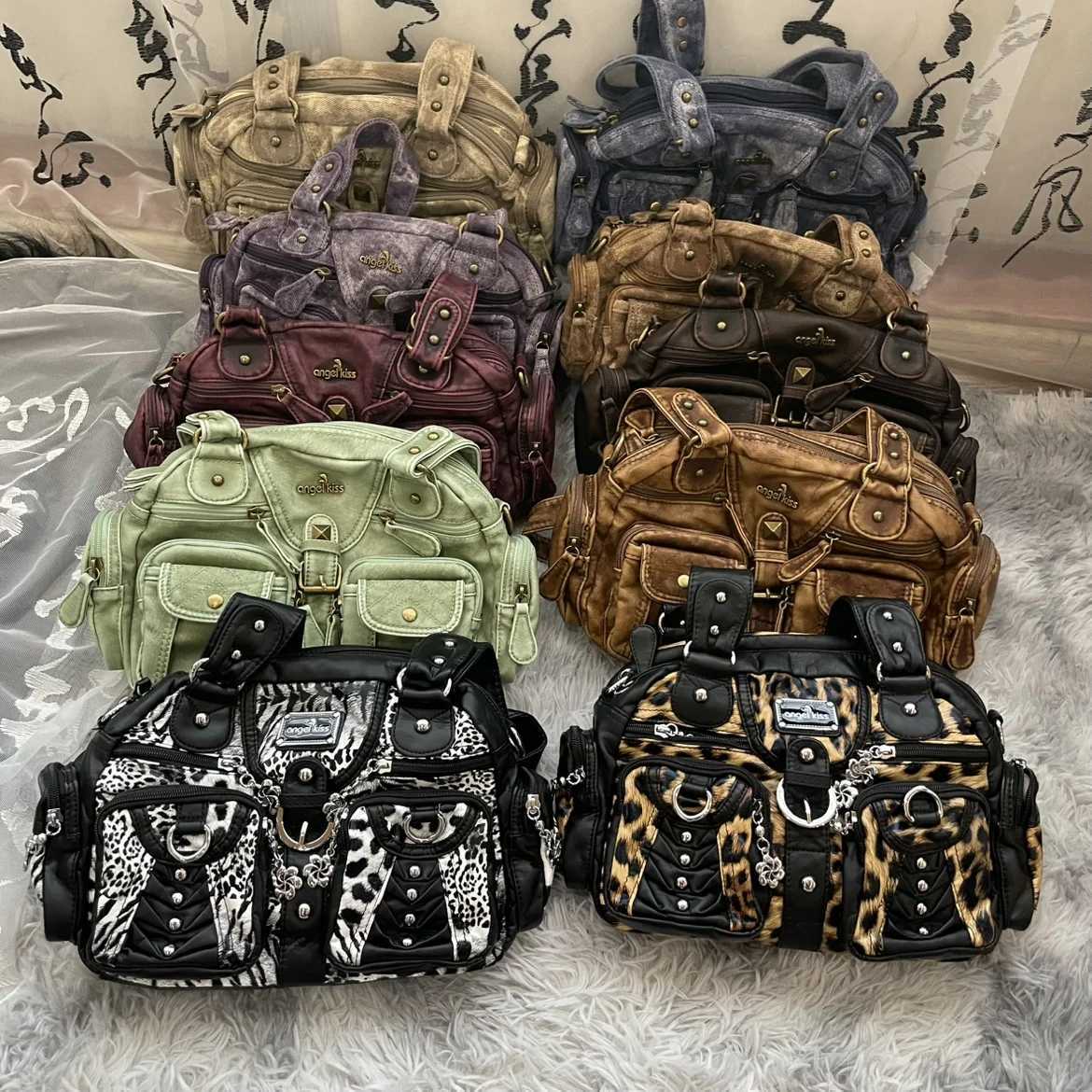 Angelkiss Women Handbags Y2K PU Satchel Top-handle Purses and Handbags Dumpling Pack Shoulder Bags Phone Money PackW251111