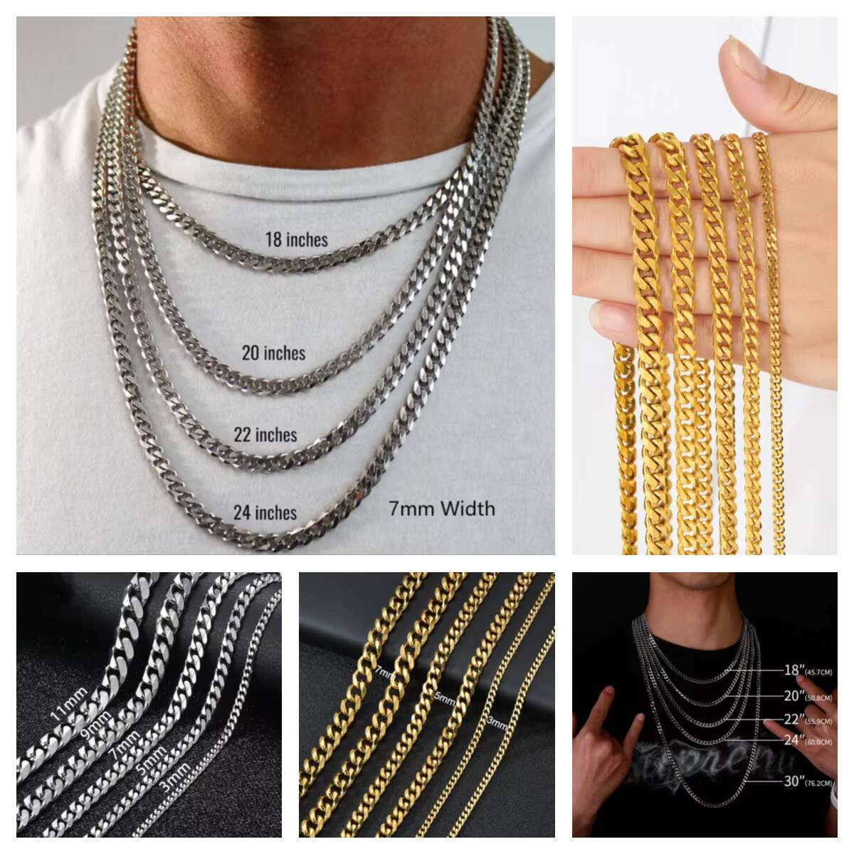 Hip hop stainless steel necklace thickness gold Cuban men's chain waterproof jewelry