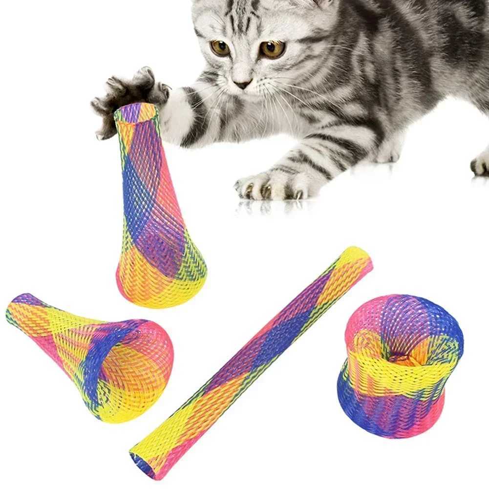 10 pieces of cat spring toys cat coil spiral pet interactive instrument plastic spring toys colored spring cat pet tower toys Y250412