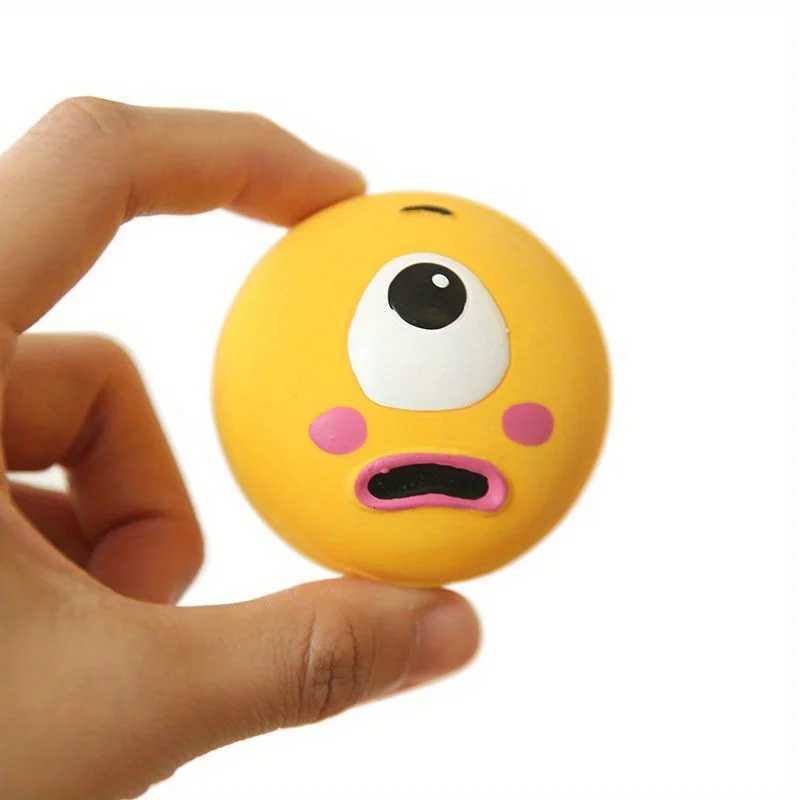 High Quality 1 piece cute big eyed design dog sound toys durable latex chewing interactive training with squeaking dog toy balls T2504012
