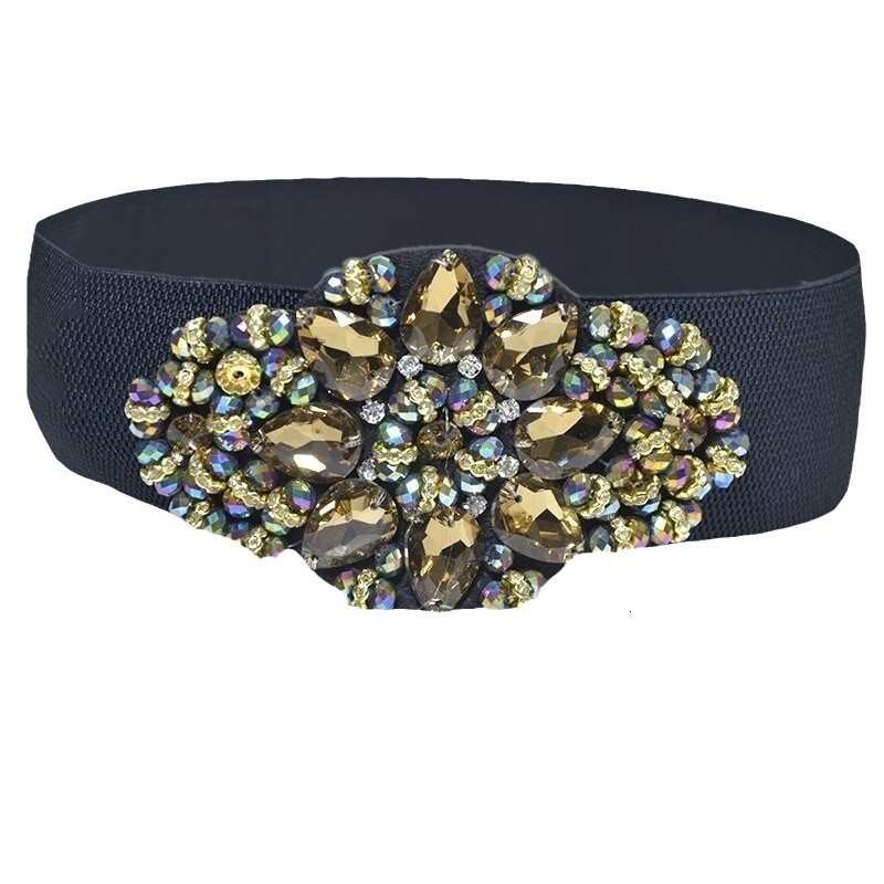 New colorful rhie inlaid wide waistband, women's sweet crystal bead wer waist cover
