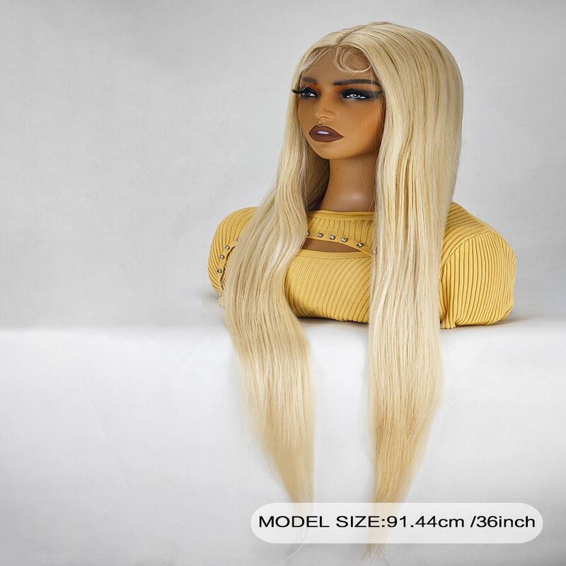 36 Inch Length Yaki Straight Front Synthetic Middle Parting HD Clear Glueless Lace Heat Resistant Fiber Pre-Plucked Haire with Baby Hair Wig for Women