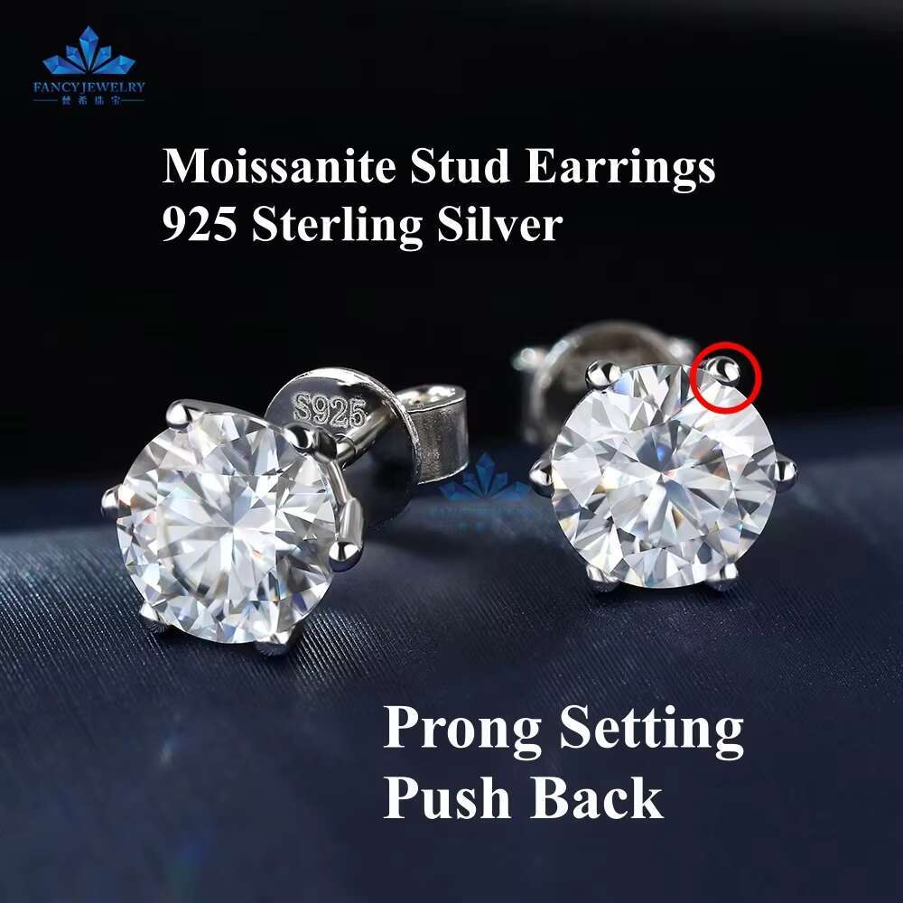 FancyJewelry Classic Design 925 Sterling Silver Screw Back Earrings Diamond Moissanite Gold Party Unisex GRA Certified Perfect