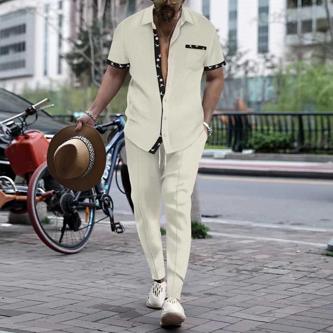 Summer new short sleeved and long pants set 2025 sports and leisure mens and youth two-piece setXJ250412