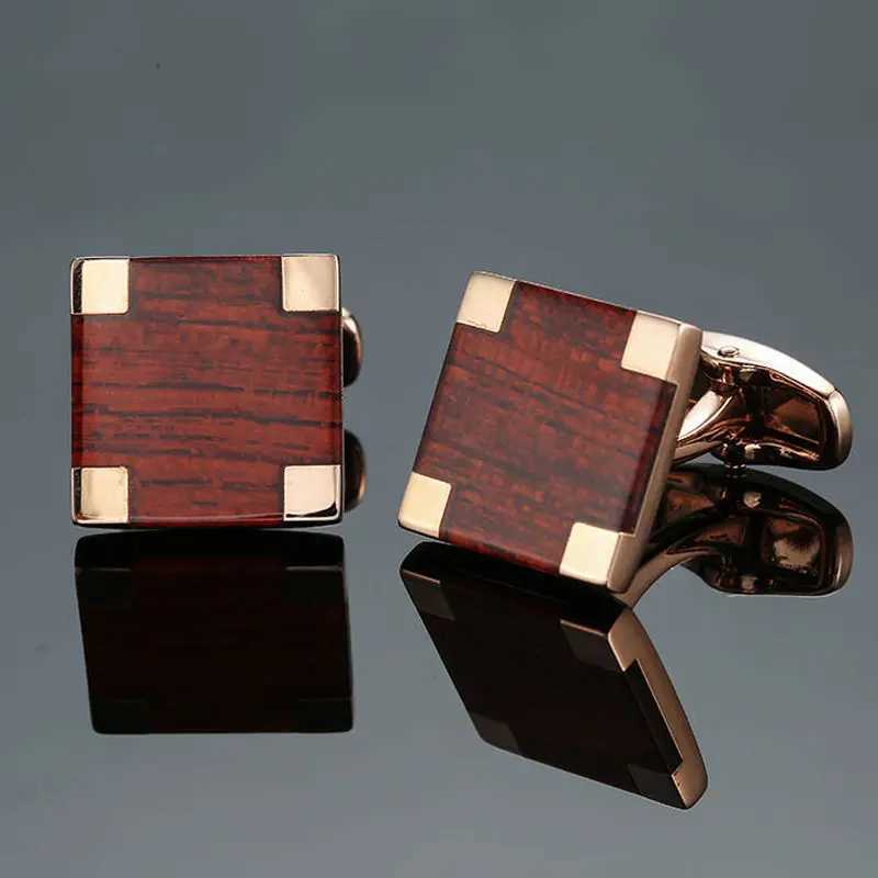 Environmentally friendly carbon fiber peach blossom wood cufflinks square laser grid pattern mens shirt cufflinksT250412