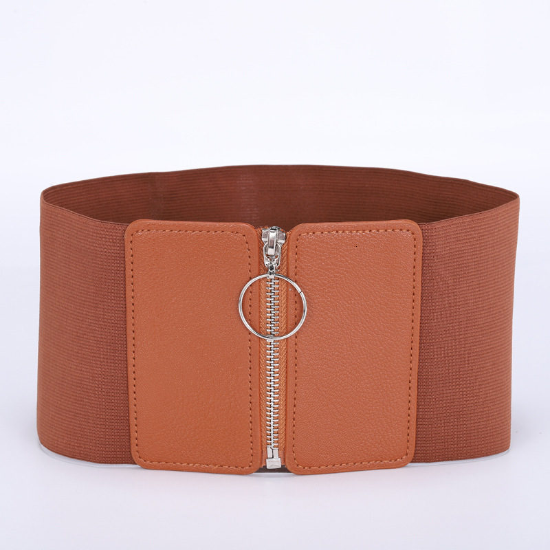 Ultra wide waistband women's circular zipper decoration, paired with skirt elastic elastic, simple and versatile waist seal