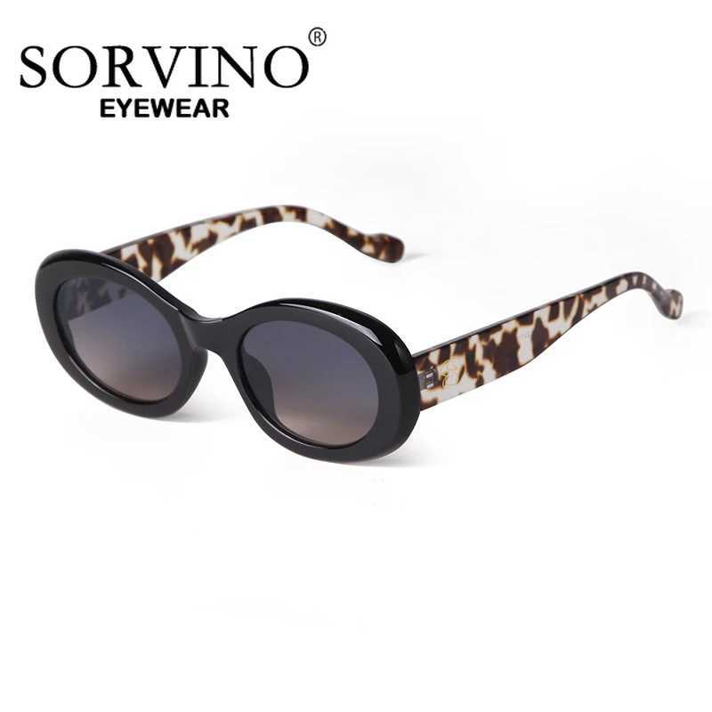 SORVINO Trendy Tortoise Shell Black Oval Sunglasses Gradient Brown Lens Round Women Men Sun Glasses Female UV400C250411