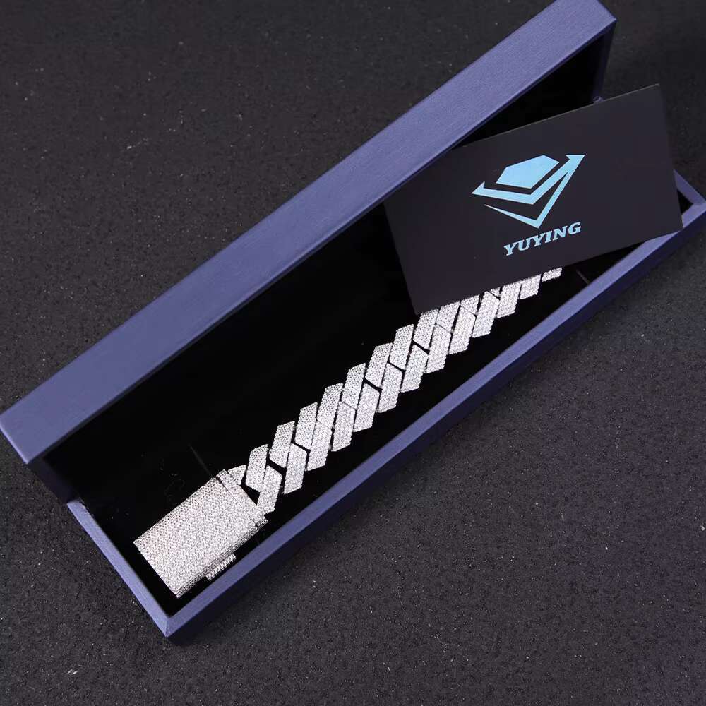 Yu Ying Made Heavy Silver Weight 18k Gold Plated Sterling Silver Cuban Link Moissanite Bracelet for Mens Fashion Hiphop Jewelry