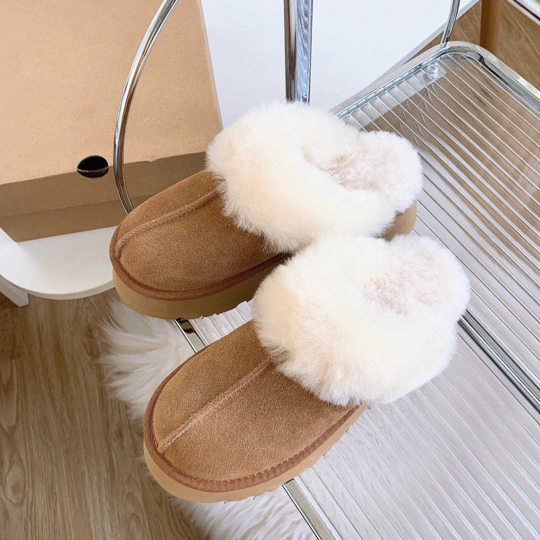 High-top wool slippers for women, outerwear, 2025 autumn-winter new style, genuine leather, pure wool, snow boots with added padding, cotton shoes J251112