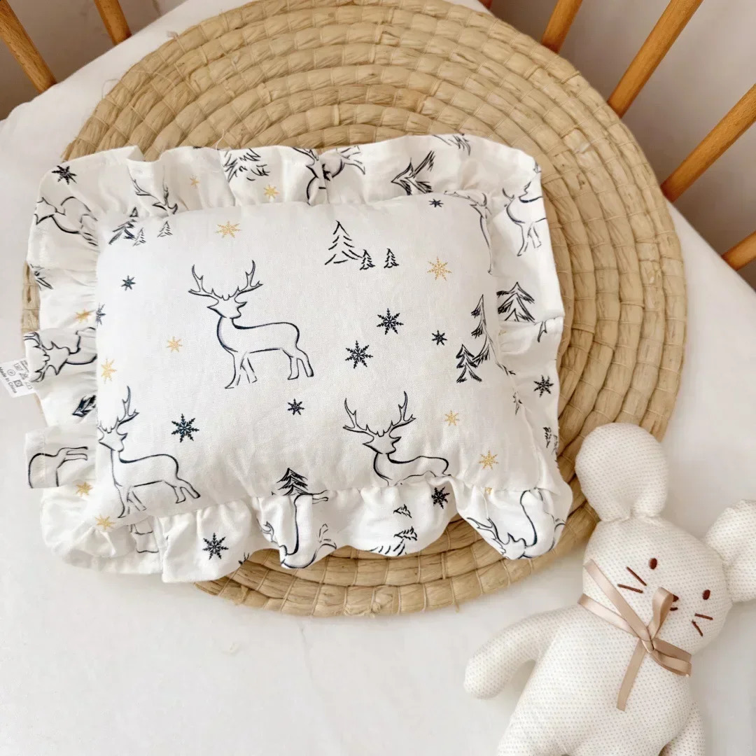 Nordic Style Cotton Baby Small Pillow 28x34cm with Ruffles Muslin Kids Cushion Baby born Bedding Pillows Cushions Room 250411