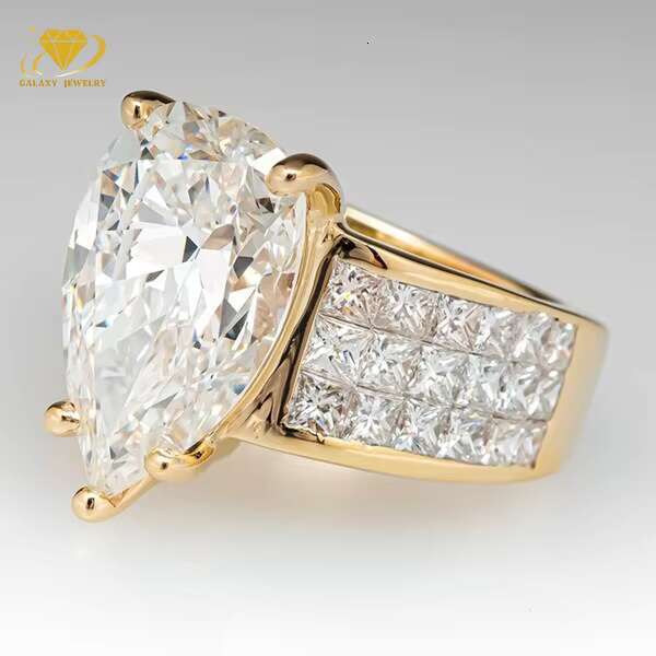 Custom Gorgeous Pear Cut 9.0ct Moissanite Diamond/Lab Grown Diamond Silver 10k 14k 18k Gold Ring Wedding Engagement Ring for Men