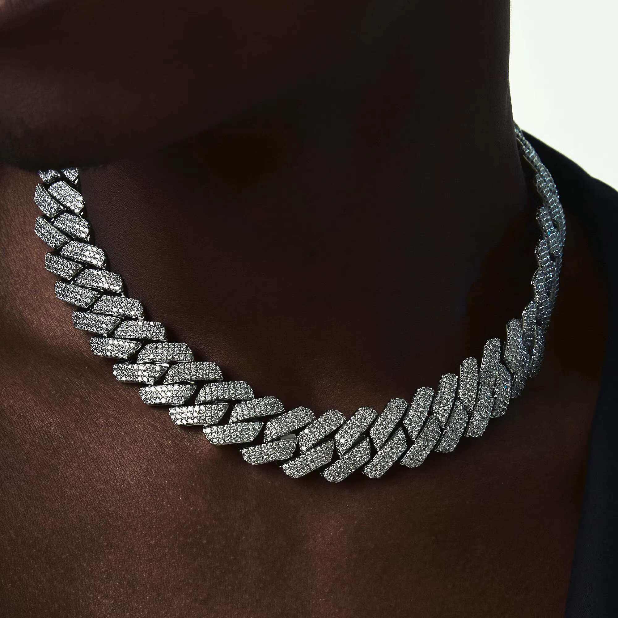 Multi-Row VVS Moissanite Cuban Necklace out Miami Chain Chic Sterg Sier Hip Hop Jewelry