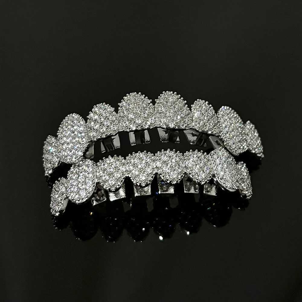 YONGX Hip Hop Ice CZ Stone Teeth Hat Womens Stand Punk 8/8 Shining Zirconia Stone Teeth Grill Jewelry Role Playing Fans W250412