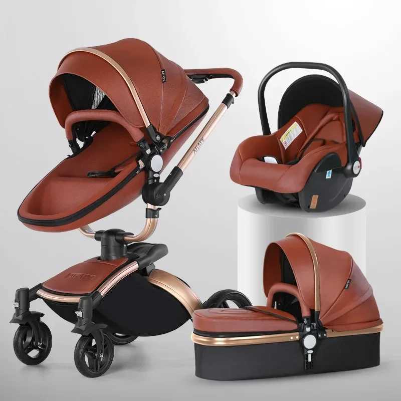 Baby stroller 3-in-1 bidirectional high landscape baby stroller PU leather foldable shock-absorbing egg stroller 2-in-1 W250411