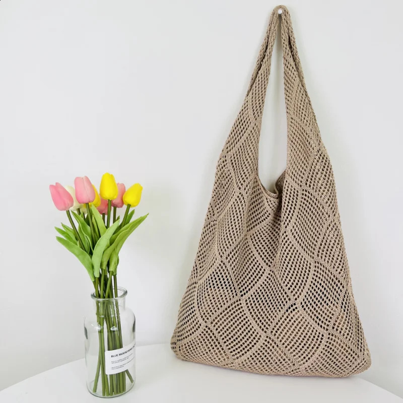 Fashion Hollow Woven Women Shoulder Bag Knitted Large Capacity Handbag Summer Travel Tote Casual Beach Bag 250407
