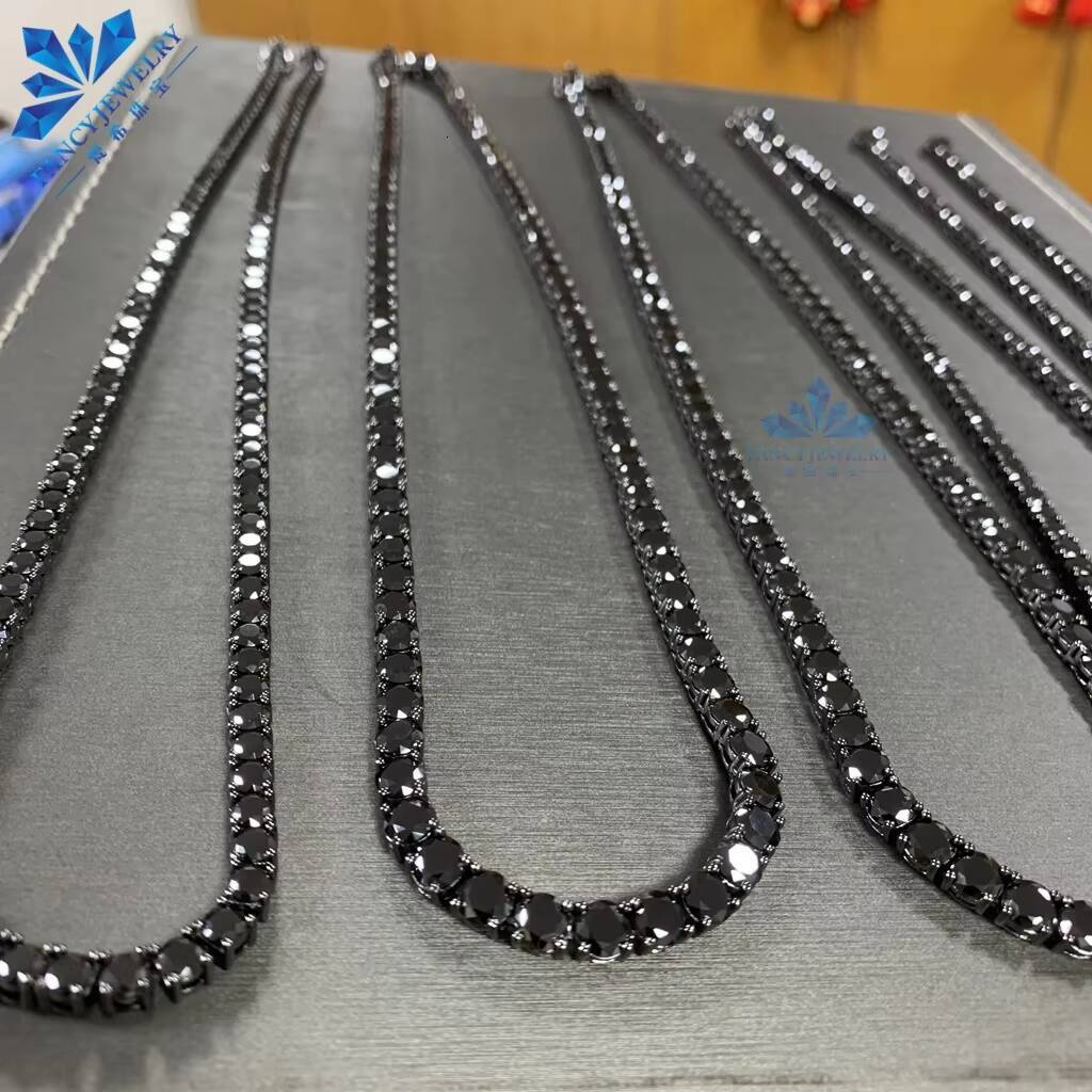 Good Quality Tennis Necklace Jewelry Women Men 2mm 3mm VVS Black Moissanite Link Chain Hiphop 925 Silver Moissanite Necklace