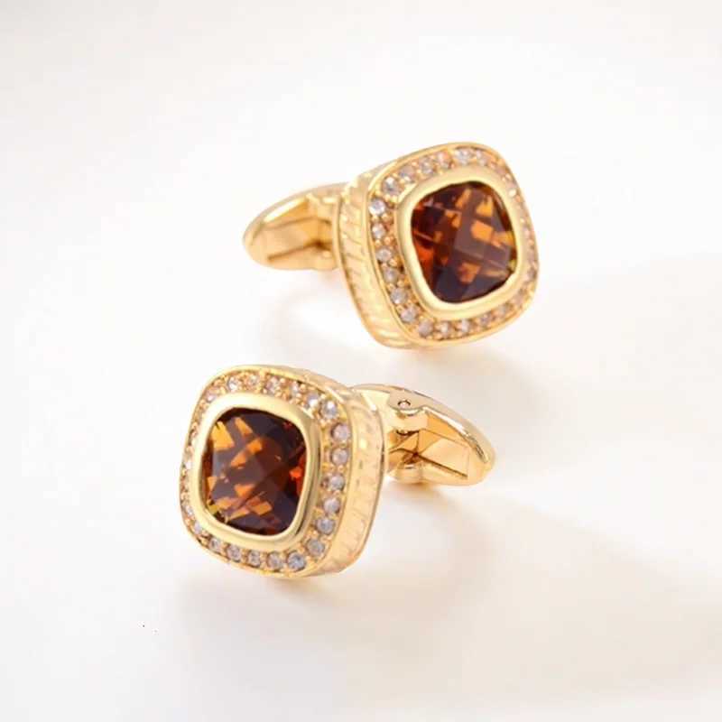 Fashionable classic crystal cufflinks square copper gemstone brand shirt cufflinks high-quality and durable mens wedding jewelryT250412