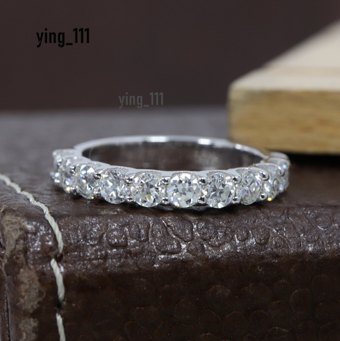 Jewelry 3.0mm Round Cut EF Color Lab Diamond Half Set Eternity Band Stackable Ring 18K White Gold Ring Womens Wedding Ring