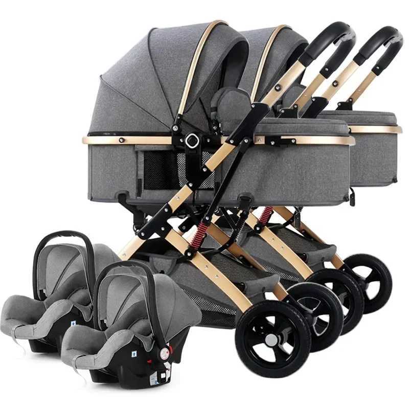 A three in one baby stroller with car seats a portable folding baby stroller and a panoramic newborn baby stroller that can sit and lie down W250411