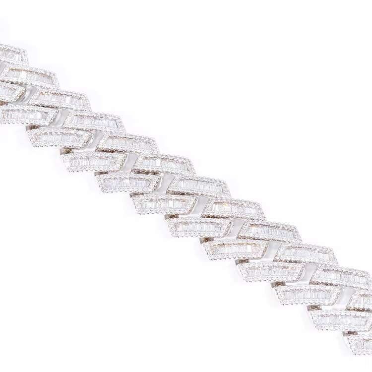Hot Sale Luxury Vvs baguette Moissanite Chain S925 Pure Silver Cuban Link Chain