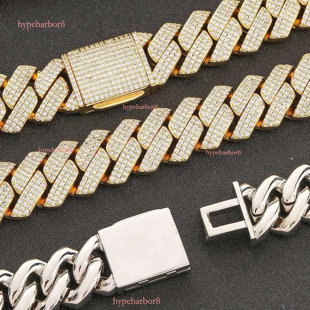 necklace moissanite designer jewelry cuban k chain for men stainless steel plated gold 20MM wide 3 row dia hip hop mens prong iced out chains choker