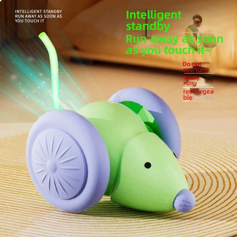 Pet Toy Interactive Cat Toy Electric Mouse Car - Silent Automatic Teaser with Intelligent Obstacle Avoidance for Pet Toys Y250412
