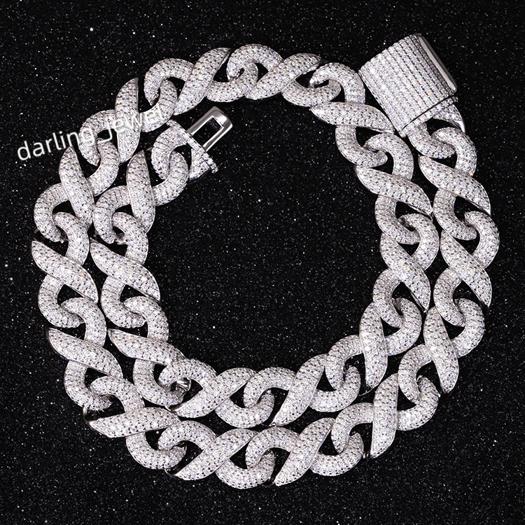 Fashion Design Infinity Cuban Link Chain 13mm Width S925 Silver Chain Hip Hop Necklace VVS Moissanite Cuban Chain Necklace