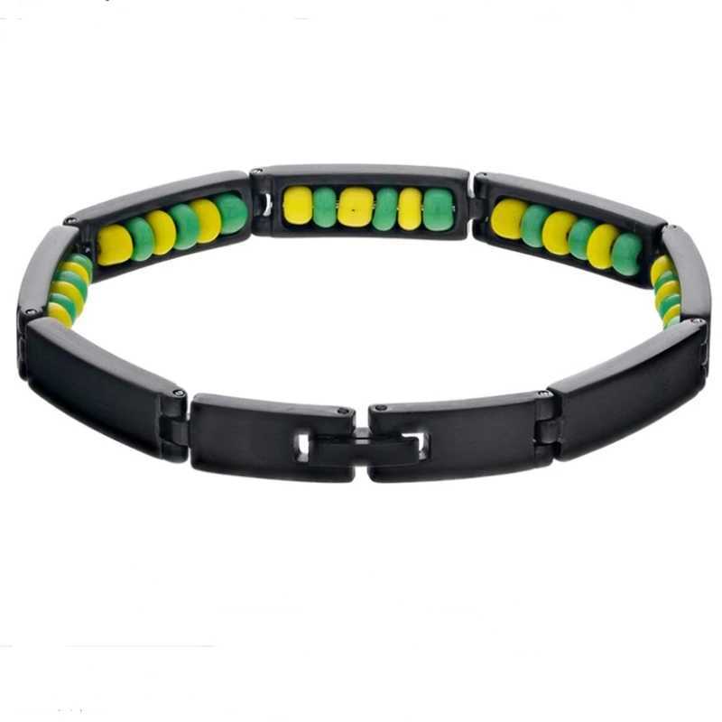 Wholesale New Stainless Steel Jewelry Green and Yellow Color Orula Bracelet Mix Beads Unisex Shango Ochun Bangle For WomenC250411