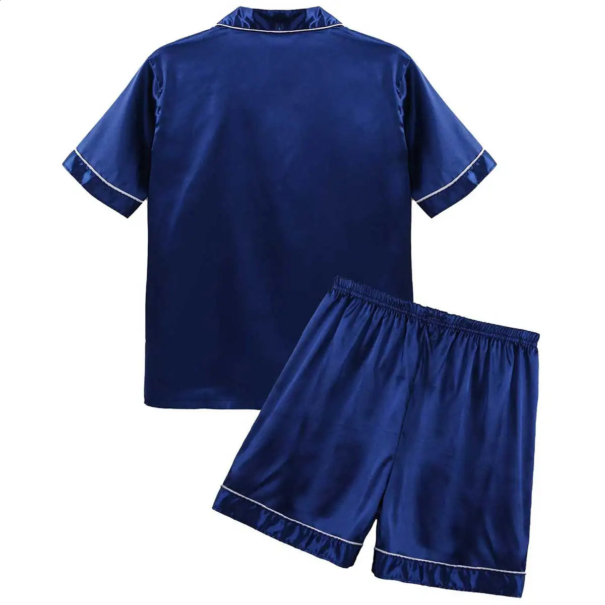 Mens silk satin pajama set casual wear with notch collar short sleeved button up top boxing shorts casual wear 250411