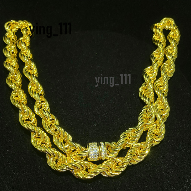 Fine Jewelry Hip Hop Gold Rope Chain Moissanite Cuban Links 9mm Iced Out Round Diamond Lock Silver Necklace