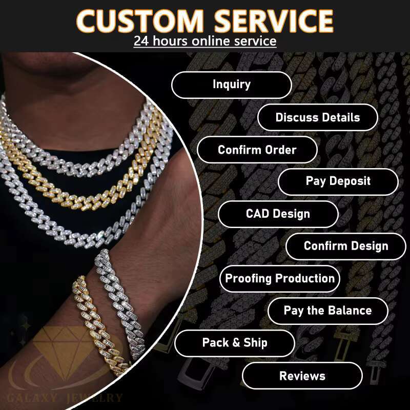 Fashion Jewelry 925 Soild Silver Micro Paving D Vvs Moissanite Iced Out Diamonds 6mm Thick Franco Chain Cuban Link