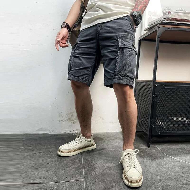 Summer New Multi Pockets Cotton Cargo Men Fashion Solid Quick Dry Joggers Pants Outdoor Breathable Shorts Male