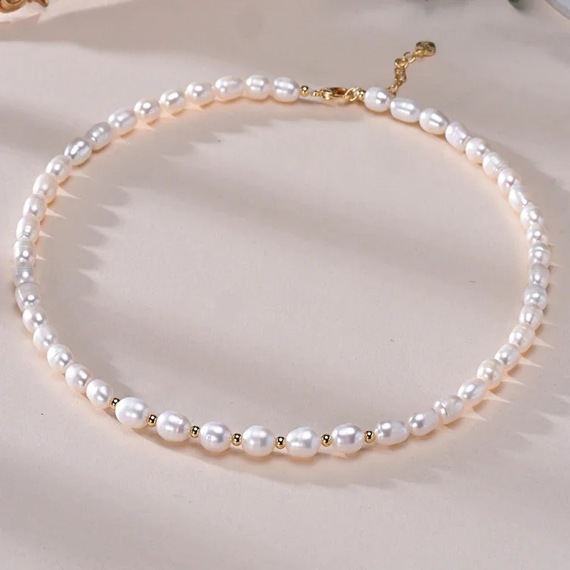 HENGSHENG 6-7mm Rice Shape Freshwater White Pink Purple Mixed Color Pearl Necklace 925 Sterling Silver Jewelry for Women Girls 250407