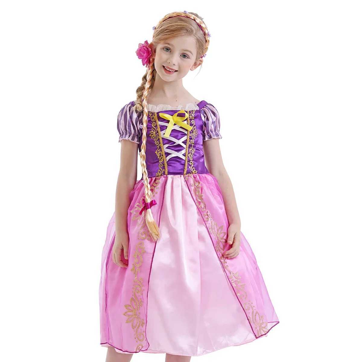 Disney Long Hair Princess Childrens Costume Halloween Role Play Puff Sleeves Birthday Party Dress Childrens Costume 1-10 Y CostumeXJ250411
