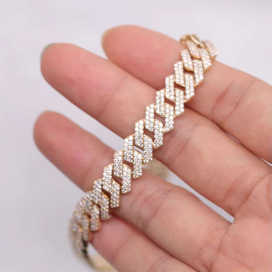 Hip Hop Jewelry Iced Out 7 Inches 10K Gold Cuban Link WhiteVVS Pass Diamond Tester Moissanite Cuban Bracelet