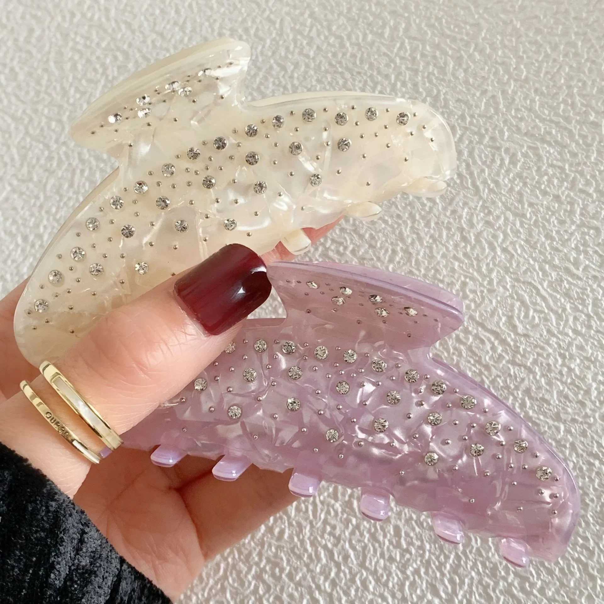 New Elegant Rheinstone Acetate Hair Claw Purple White Hair Clip Shark Clip Female Hair Accessories Gift Y2504012