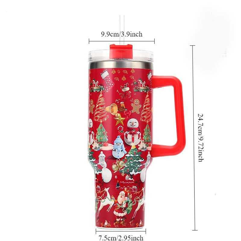 Christmas Christmas Stainless Steel Thermos Bottles 40oz Tumbler Cold Hot Drinks Insulated Water Bottle with Straw Car Cup Travel Mug Y251112