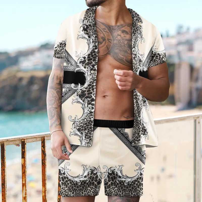 Retro Hawaii 2PCS set beach style mens 3D printed luxury summer set collar short sleeved Hawaiian shorts setXJ250412
