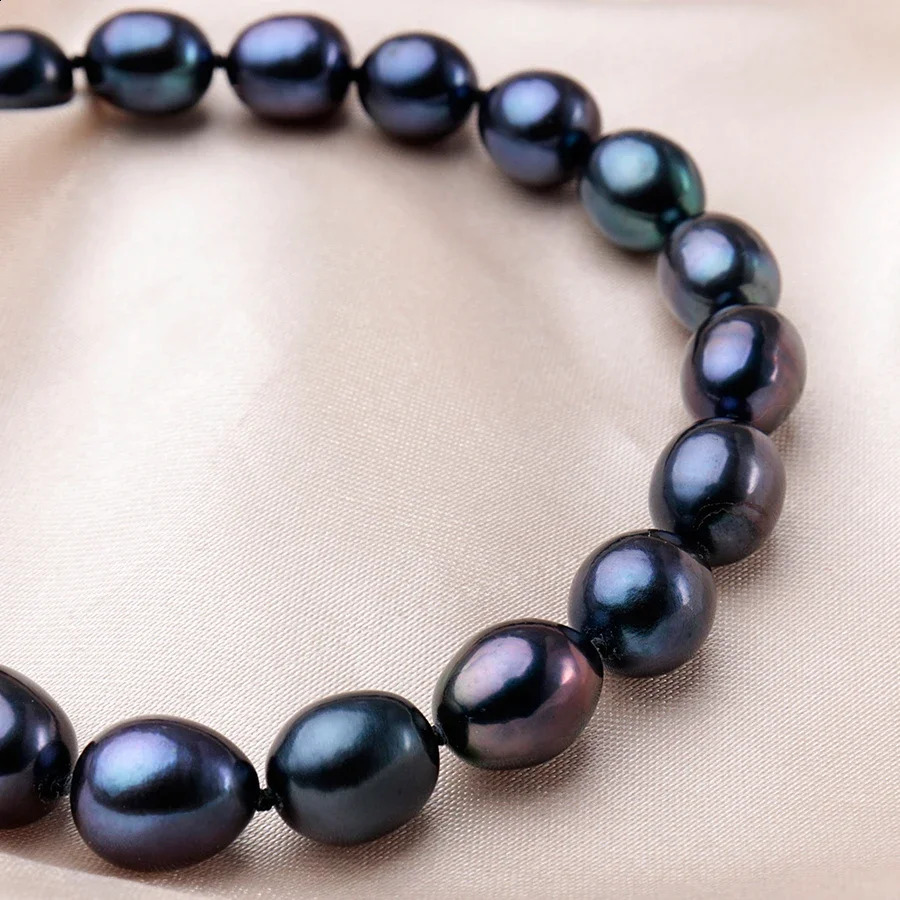 Arrival 8-9 mm Natural Freshwater Black Pearl Jewelry Necklace 925 Sterling Silver Flower Buckle Fine Jewelry For Women 250407