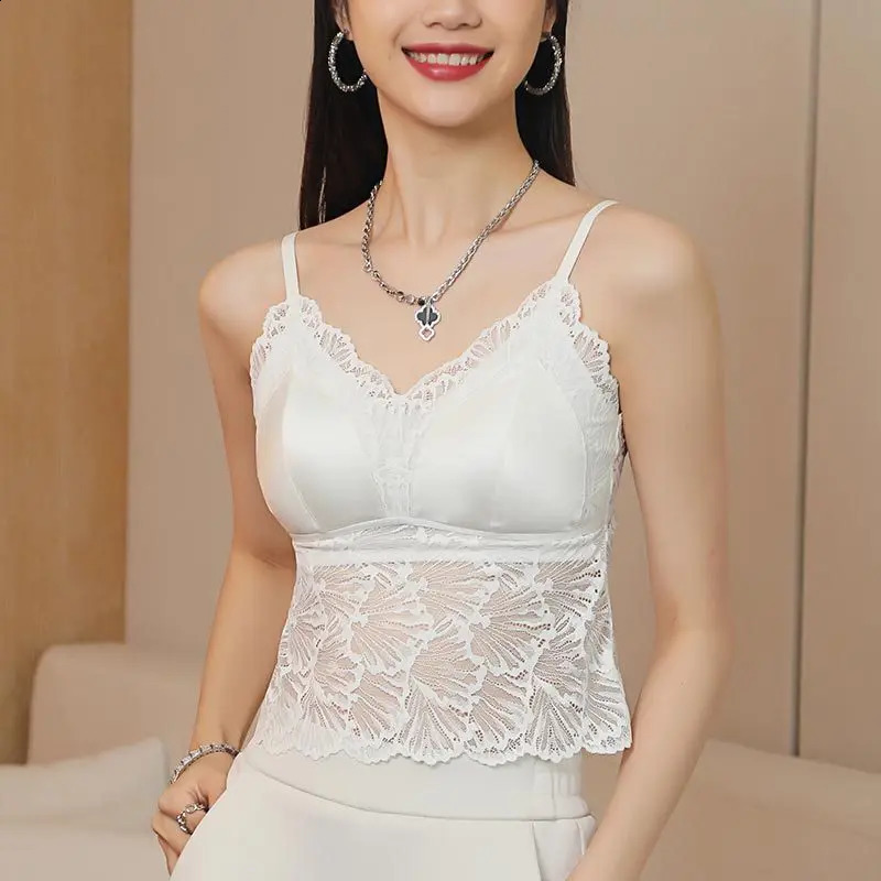 Womens French lace and mulberry silk without Bralette breathable skin friendly detachable pad elegant back n 250407